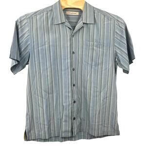 Tommy Bahama Textured Vertical Striped Large Hawaiian Designer Shirt 100% Silk